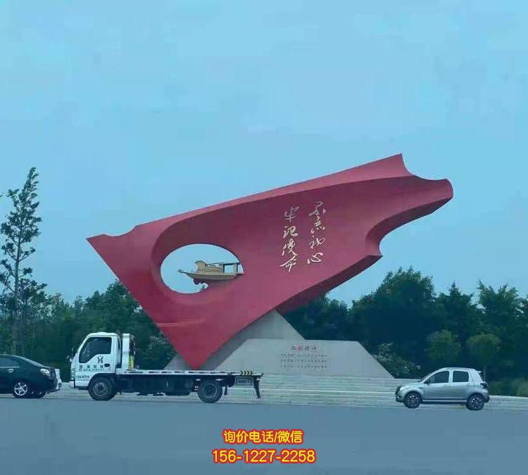 不銹鋼噴漆旗幟雕塑，優(yōu)雅標(biāo)識廣場景觀